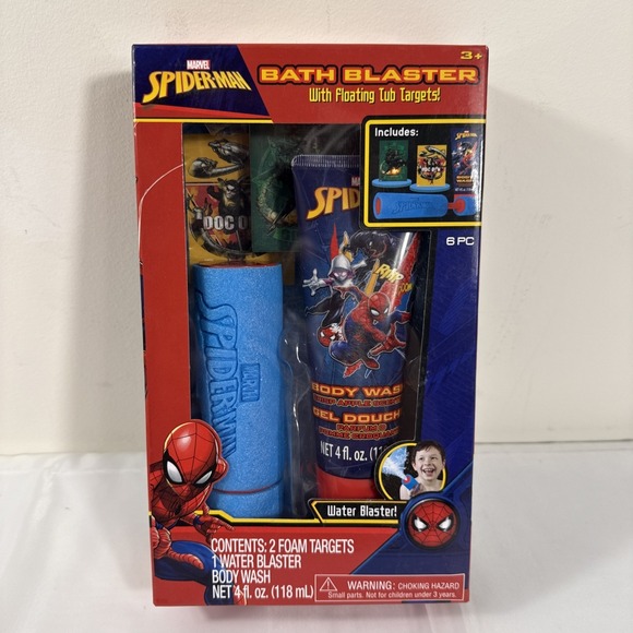 Marvel Other - Spiderman Bath Blaster Body Wash Water Blaster‎ & 2 Foam Targets (T56)
